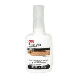 3M - 1 oz Bottle Clear Instant Adhesive - Series CA100, 20 to 70 sec Fixture Time, 24 hr Full Cure Time, Bonds to Cardboard, Cork Board, Fabric, Fiberglass, Foam, Metal, Plastic, Rubber & Vinyl - Americas Industrial Supply