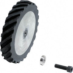 Dynabrade - 4" Diam x 5/8" Wide Contact Wheel Assembly - 1/4" Arbor Hole, Scoop, 40 Duro Rubber Face - Americas Industrial Supply