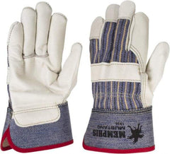 MCR Safety - Size S (7) Grain Cowhide General Protection Work Gloves - For Work & Driver, Uncoated, Safety Cuff, Full Fingered, White/Blue/Black/Yellow, Paired - Americas Industrial Supply