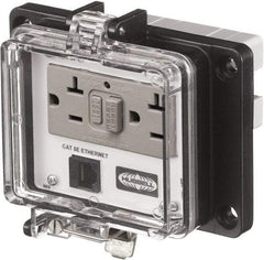 Hubbell Wiring Device-Kellems - 1 Port, 3 Power Receptacle, Ethernet, Clear Data Port Receptacle - 4.79 Inch Long x 1.61 Inch Deep x 5.8 Inch Wide, Aluminum, Surface Mount, Gray - Americas Industrial Supply