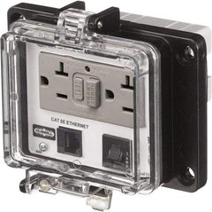 Hubbell Wiring Device-Kellems - 1 Port, 3 Power Receptacle, Ethernet, Clear Data Port Receptacle - 4.79 Inch Long x 1.61 Inch Deep x 5.08 Inch Wide, Aluminum, Surface Mount, Gray - Americas Industrial Supply