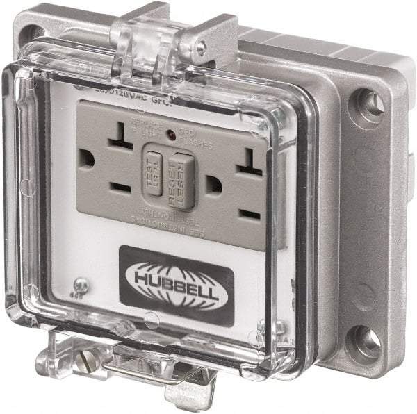 Hubbell Wiring Device-Kellems - 5-15R, 5-20R NEMA, 125 VAC, 20 Amp, GFCI Receptacle - Cast Aluminum, Panel Mount, Includes In Cabinet Receptacle - Americas Industrial Supply