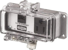 Hubbell Wiring Device-Kellems - 1 Port, 1 Power Receptacle, Ethernet, Clear Data Port Receptacle - 3.2 Inch Long x 1.6 Inch Deep x 4.45 Inch Wide, Aluminum, Surface Mount, Gray - Americas Industrial Supply