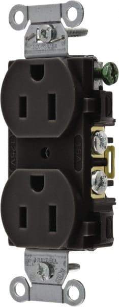 Hubbell Wiring Device-Kellems - 125 Volt, 15 Amp, 5-15R NEMA Configuration, Black, Specification Grade, Self Grounding Duplex Receptacle - 1 Phase, 2 Poles, 3 Wire, Flush Mount - Americas Industrial Supply