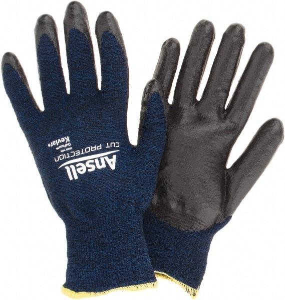 Ansell - Size M, ANSI Cut Lvl A4, Abrasion Lvl 5, Cut Resistant Gloves - Palm Coated, Black/Blue - Americas Industrial Supply