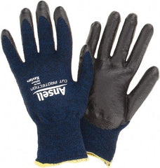 Ansell - Size M, ANSI Cut Lvl A4, Abrasion Lvl 5, Cut Resistant Gloves - Palm Coated, Black/Blue - Americas Industrial Supply