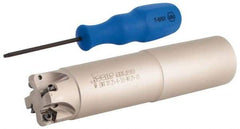 Iscar - 30° Lead Angle, 1-1/4" Max Cut Diam, 0.88" Min Cut Diam, 0.08" Max Depth of Cut, Indexable Chamfer and Angle End Mill - 4 Inserts, H600 WXCU 05 Insert Style, 5-1/2" Overall Length, Through Coolant, Straight Shank - Americas Industrial Supply