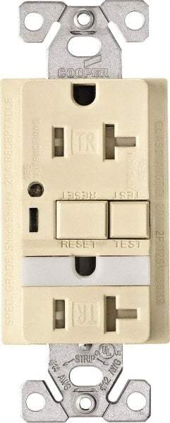 Cooper Wiring Devices - 1 Phase, 5-20R NEMA, 125 VAC, 20 Amp, Self Grounding, GFCI Receptacle - 2 Pole, Back and Side Wiring, Tamper Resistant, Thermoplastic Commercial, Specification Grade - Americas Industrial Supply