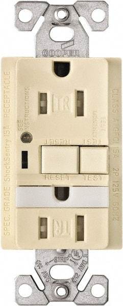 Cooper Wiring Devices - 1 Phase, 5-15R NEMA, 125 VAC, 15 Amp, Self Grounding, GFCI Receptacle - 2 Pole, Back and Side Wiring, Tamper Resistant, Thermoplastic Commercial, Specification Grade - Americas Industrial Supply