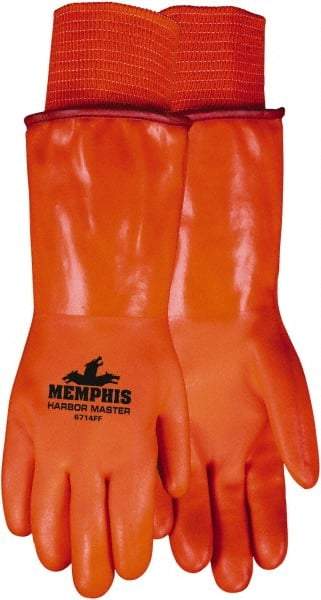 MCR Safety - Size L (9), 14" Long, 28 mil Thick, Supported, PVC Chemical Resistant Gloves - Smooth Finish, Fleece/Jersey Lined, Orange - Americas Industrial Supply