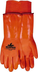 MCR Safety - Size L (9), 14" Long, 28 mil Thick, Supported, PVC Chemical Resistant Gloves - Smooth Finish, Fleece/Jersey Lined, Orange - Americas Industrial Supply