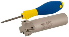 Iscar - 1-1/4" Cut Diam, 0.315" Max Depth of Cut, 1" Shank Diam, 4" OAL, Indexable Square Shoulder Helical End Mill - HM390 TPKT 1003 Inserts, Weldon Shank, 90° Lead Angle, Through Coolant, Series HeliIQMill - Americas Industrial Supply