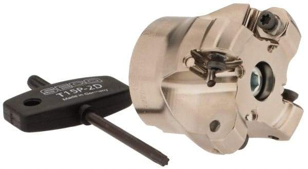 Seco - 1.57" Cut Diam, 1/2" Arbor Hole, 0.118" Max Depth of Cut, 40° Indexable Chamfer & Angle Face Mill - 4 Inserts, ON.U 05 Insert, Right Hand Cut, 4 Flutes, Through Coolant, Series Double Octo 05 - Americas Industrial Supply
