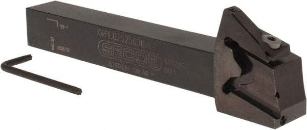 Seco - X4 Jet, External, Left Hand, 0.256" Max Depth of Cut, 0.031 to 0.118" Groove Width, Indexable Grooving Tool Holder - X4GK25..L Insert Compatibility, 3/4" Shank Height, 3/4" Shank Width, 6" OAL, Through Coolant - Americas Industrial Supply