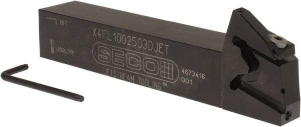 Seco - X4 Jet, External, Left Hand, 0.256" Max Depth of Cut, 0.031 to 0.118" Groove Width, Indexable Grooving Tool Holder - X4GK25..L Insert Compatibility, 1" Shank Height, 1" Shank Width, 6" OAL, Through Coolant - Americas Industrial Supply