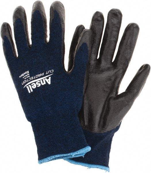 Ansell - Size 2XL, ANSI Cut Lvl A4, Abrasion Lvl 5, Cut Resistant Gloves - Palm Coated, Black/Blue - Americas Industrial Supply
