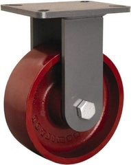 Hamilton - 8" Diam x 3" Wide x 10-1/2" OAH Top Plate Mount Rigid Caster - Cast Iron, 2,600 Lb Capacity, Precision Ball Bearing, 5-1/4 x 7-1/4" Plate - Americas Industrial Supply