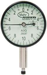 Mahr - 0.05" Range, 0-10-0 Dial Reading, 0.0005" Graduation Dial Drop Indicator - 1-1/4" Dial, 0.02" Range per Revolution, 0.0005" Accuracy, Revolution Counter - Americas Industrial Supply