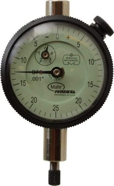 Mahr - 1/8" Range, 0-25-0 Dial Reading, 0.001" Graduation Dial Drop Indicator - 1-3/4" Dial, 0.05" Range per Revolution, 0.001" Accuracy, Revolution Counter - Americas Industrial Supply