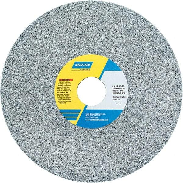 Norton - 8" Diam x 1-1/4" Hole x 1/2" Thick, H Hardness, 46 Grit Surface Grinding Wheel - Ceramic, Type 1, Coarse Grade, 3,105 Max RPM - Americas Industrial Supply