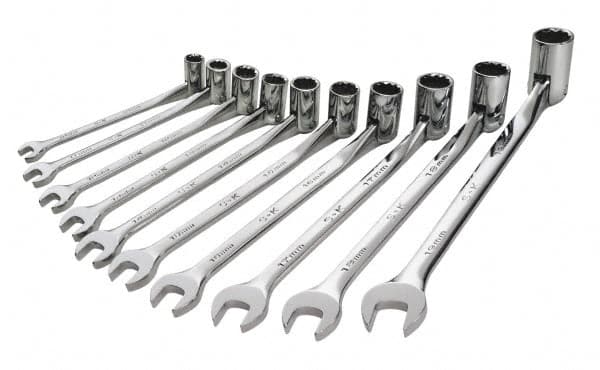 SK - 10 Piece, 10 to 19mm, Combination Wrench Set - Metric System of Measurement, Chrome Finish, Comes in Tray - Americas Industrial Supply