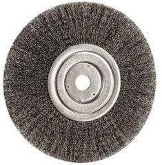 Weiler - 8" OD, 3/4" Arbor Hole, Crimped Steel Wheel Brush - 1/2" Face Width, 2-1/16" Trim Length, 0.0118" Filament Diam, 6,000 RPM - Americas Industrial Supply