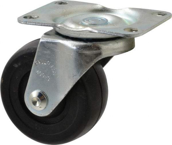 Albion - 3" Diam x 1-1/4" Wide x 4-3/8" OAH Top Plate Mount Swivel Caster - Soft Rubber, 175 Lb Capacity, Self-Lubricating Bearing, 2-7/8 x 3-5/8" Plate - Americas Industrial Supply