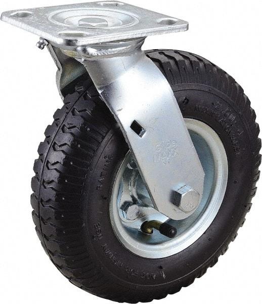 Value Collection - 8" Diam x 2" Wide, Pneumatic Swivel Caster - 300 Lb Capacity, Top Plate Mount, 4" x 4-1/2" Plate, Ball Bearing - Americas Industrial Supply