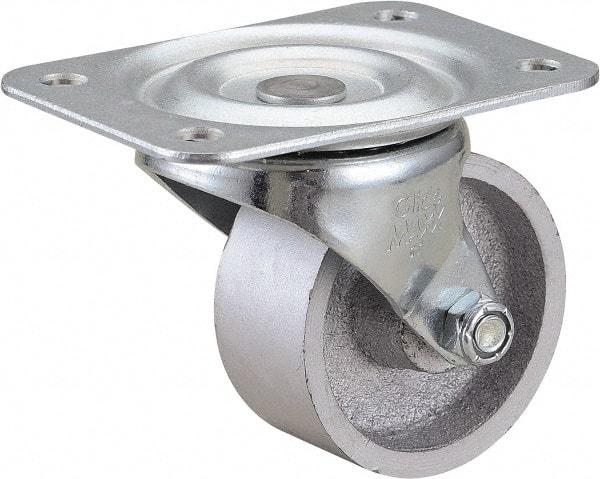 Value Collection - 2-1/2" Diam x 1-1/8" Wide x 3-1/4" OAH Top Plate Mount Swivel Caster - Cast Iron, 200 Lb Capacity, Self-Lubricating Bearing, 2-3/4 x 3-3/4" Plate - Americas Industrial Supply