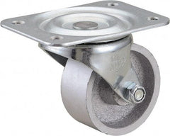 Value Collection - 2-1/2" Diam x 1-1/8" Wide x 3-1/4" OAH Top Plate Mount Swivel Caster - Cast Iron, 200 Lb Capacity, Self-Lubricating Bearing, 2-3/4 x 3-3/4" Plate - Americas Industrial Supply