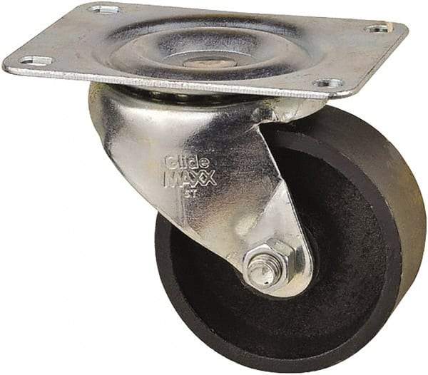 Value Collection - 3" Diam x 1-1/4" Wide x 3-11/16" OAH Top Plate Mount Swivel Caster - Cast Iron, 275 Lb Capacity, Self-Lubricating Bearing, 3-1/8 x 4-1/8" Plate - Americas Industrial Supply