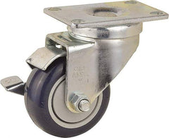Value Collection - 3" Diam x 1-1/4" Wide x 4-3/8" OAH Top Plate Mount Swivel Caster with Brake - Polyurethane, 300 Lb Capacity, Ball Bearing, 2-7/8 x 3-5/8" Plate - Americas Industrial Supply