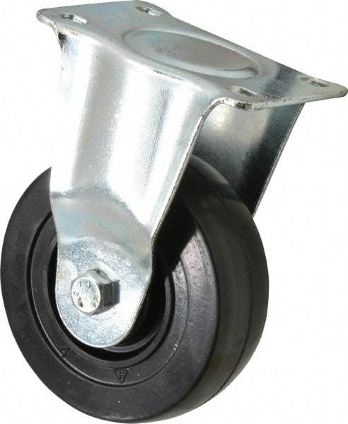 Fairbanks - 4" Diam x 1-1/4" Wide x 5-13/32" OAH Top Plate Mount Rigid Caster - Hard Rubber, 275 Lb Capacity, Self-Lubricating Bearing, 2-7/8 x 3-5/8" Plate - Americas Industrial Supply