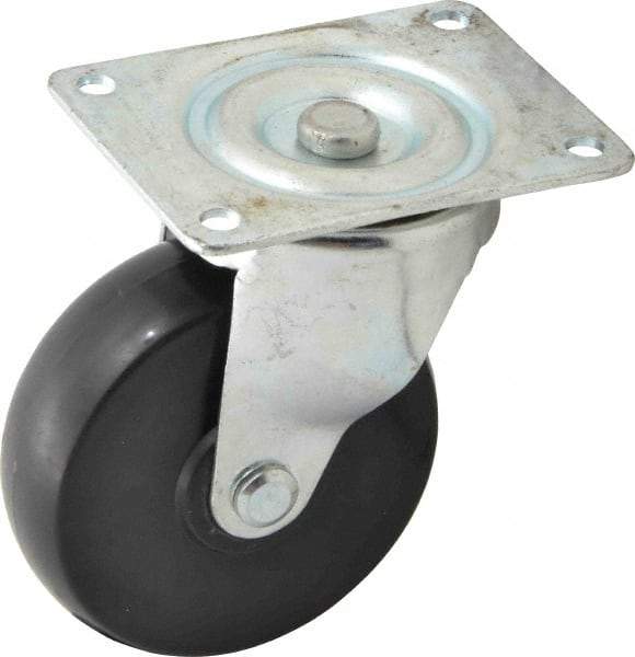 Fairbanks - 4" Diam x 1-3/16" Wide x 5-1/8" OAH Top Plate Mount Swivel Caster - Polyolefin, 300 Lb Capacity, Self-Lubricating Bearing, 3-1/8 x 4-1/8" Plate - Americas Industrial Supply
