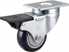 Value Collection - 3" Diam x 1-1/4" Wide x 4-3/8" OAH Top Plate Mount Swivel Caster with Brake - Polyurethane, 300 Lb Capacity, Ball Bearing, 2-7/8 x 3-5/8" Plate - Americas Industrial Supply