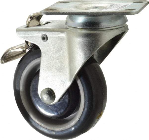 Value Collection - 4" Diam x 1-1/4" Wide x 5-13/32" OAH Top Plate Mount Swivel Caster with Brake - Polyurethane, 235 Lb Capacity, Ball Bearing, 2-7/8 x 3-5/8" Plate - Americas Industrial Supply