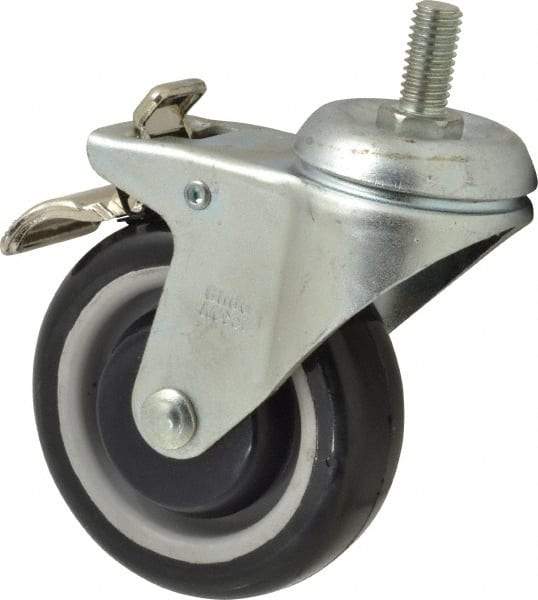 Value Collection - 4" Diam x 1-1/4" Wide x 5-13/32" OAH Stem Mount Swivel Caster with Brake - Polyurethane, 300 Lb Capacity, Ball Bearing, 1/2-13 x 1" Threaded Stem - Americas Industrial Supply