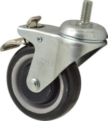 Value Collection - 4" Diam x 1-1/4" Wide x 5-13/32" OAH Stem Mount Swivel Caster with Brake - Polyurethane, 300 Lb Capacity, Ball Bearing, 1/2-13 x 1" Threaded Stem - Americas Industrial Supply