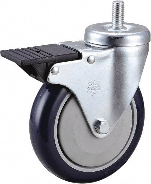 Value Collection - 5" Diam x 1-1/4" Wide x 6-15/32" OAH Stem Mount Swivel Caster with Brake - Polyurethane, 300 Lb Capacity, Ball Bearing, 1/2-13 x 1" Threaded Stem - Americas Industrial Supply