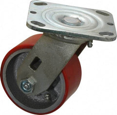 Fairbanks - 4" Diam x 2" Wide x 5-1/8" OAH Top Plate Mount Swivel Caster - Polyurethane, 700 Lb Capacity, Roller Bearing, 4 x 4-1/2" Plate - Americas Industrial Supply