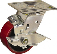 Value Collection - 4" Diam x 2" Wide x 5-5/8" OAH Top Plate Mount Swivel Caster with Brake - Polyurethane, 700 Lb Capacity, Roller Bearing, 4 x 4-1/2" Plate - Americas Industrial Supply