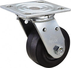 Value Collection - 4" Diam x 2" Wide x 5-5/8" OAH Top Plate Mount Swivel Caster - Rubber, 300 Lb Capacity, Roller Bearing, 4 x 4-1/2" Plate - Americas Industrial Supply