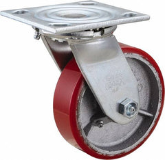Value Collection - 5" Diam x 1-1/2" Wide x 6-1/2" OAH Top Plate Mount Swivel Caster - Polyurethane, 800 Lb Capacity, Roller Bearing, 4 x 4-1/2" Plate - Americas Industrial Supply