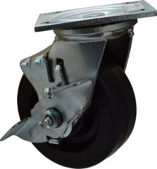 Value Collection - 5" Diam x 2" Wide x 6-1/2" OAH Top Plate Mount Swivel Caster with Brake - Phenolic, 1,000 Lb Capacity, Roller Bearing, 4 x 4-1/2" Plate - Americas Industrial Supply