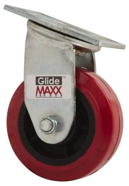 Value Collection - 5" Diam x 2" Wide x 6-1/2" OAH Top Plate Mount Swivel Caster - Polyurethane, 600 Lb Capacity, Roller Bearing, 4 x 4-1/2" Plate - Americas Industrial Supply