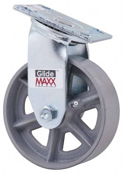 Value Collection - 6" Diam x 2" Wide x 7-1/2" OAH Top Plate Mount Swivel Caster - Semi-Steel, 1,200 Lb Capacity, Roller Bearing, 4 x 4-1/2" Plate - Americas Industrial Supply