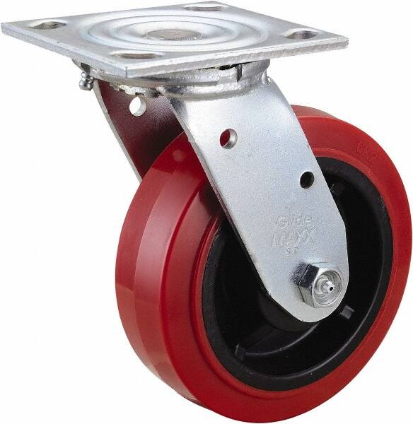 Value Collection - 6" Diam x 2" Wide x 7-1/2" OAH Top Plate Mount Swivel Caster - Polyurethane, 600 Lb Capacity, Roller Bearing, 4 x 4-1/2" Plate - Americas Industrial Supply