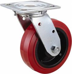 Value Collection - 6" Diam x 2" Wide x 7-1/2" OAH Top Plate Mount Swivel Caster - Polyurethane, 600 Lb Capacity, Roller Bearing, 4 x 4-1/2" Plate - Americas Industrial Supply