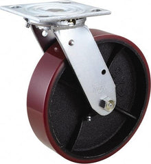 Value Collection - 8" Diam x 2" Wide x 9-1/2" OAH Top Plate Mount Swivel Caster - Polyurethane, 1,200 Lb Capacity, Roller Bearing, 4 x 4-1/2" Plate - Americas Industrial Supply