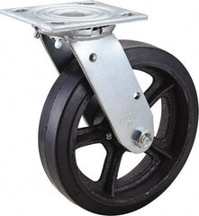 Value Collection - 8" Diam x 2" Wide x 9-1/2" OAH Top Plate Mount Swivel Caster - Rubber, 600 Lb Capacity, Roller Bearing, 4 x 4-1/2" Plate - Americas Industrial Supply